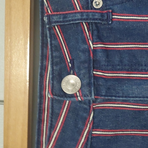 American Eagle Blue Denim Mini Skirt Sz 12 Nwt Red White Vertical Stripes USA - Picture 6 of 16
